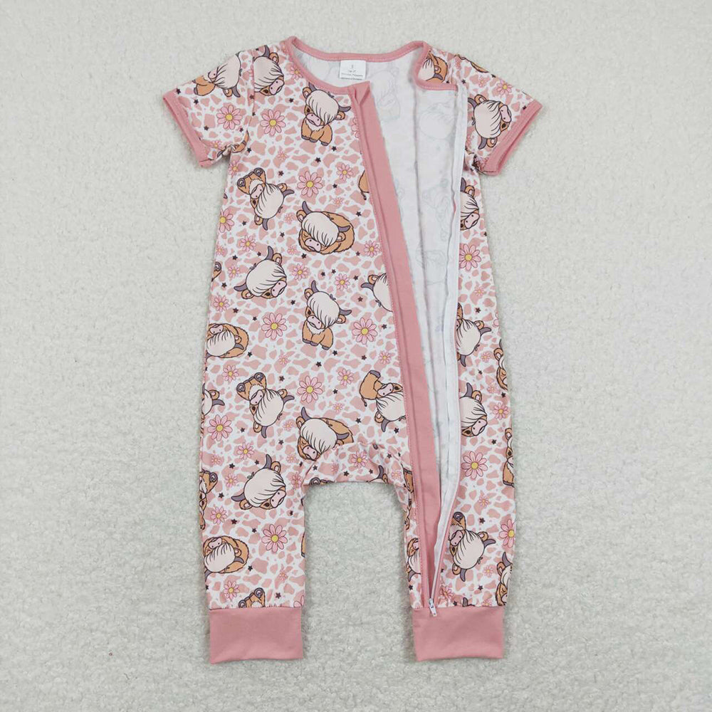 SR0924baby girl clothes cow head flower girl summer romper