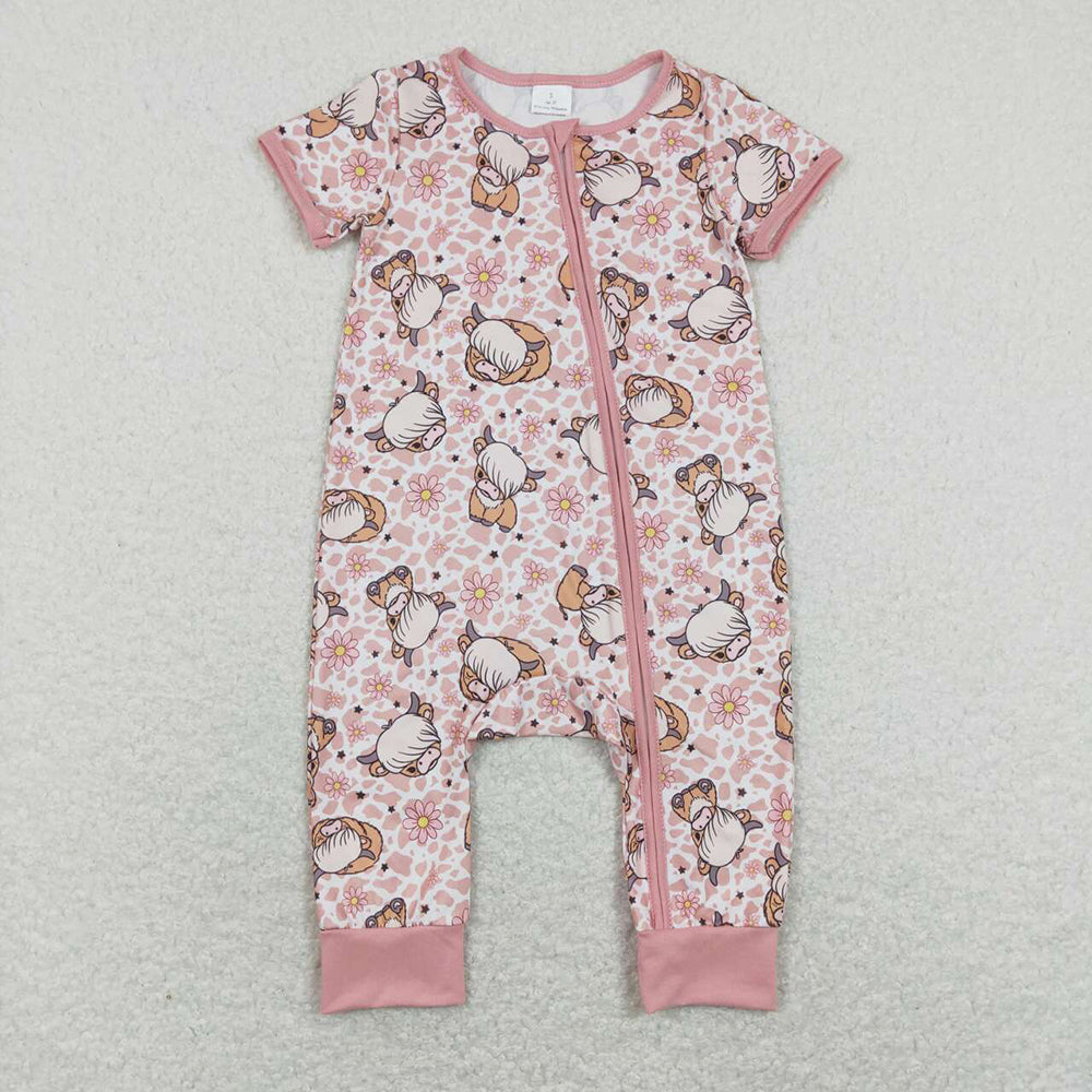 SR0924baby girl clothes cow head flower girl summer romper