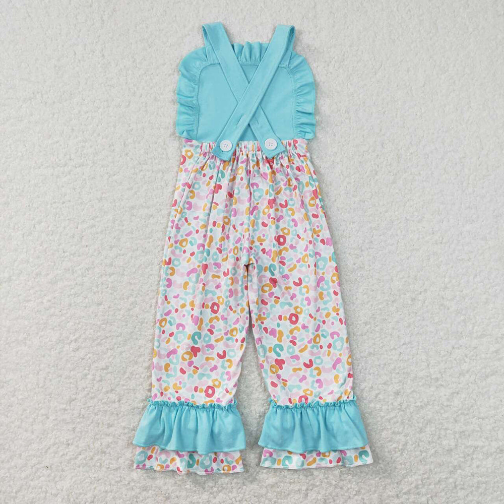 SR0966 baby girl clothes blue leopard print girl summer jumpsuit