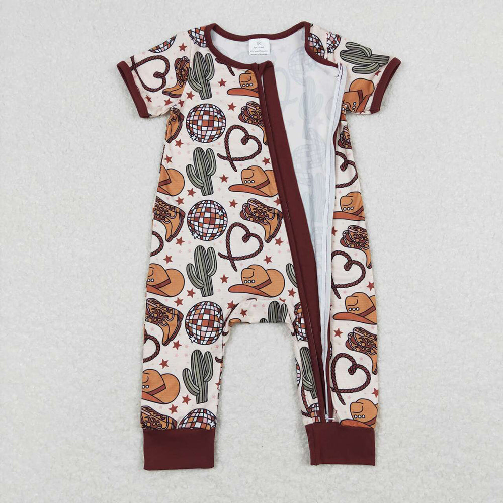 SR0973 baby boy clothes cowboy western boy zipper summer romper