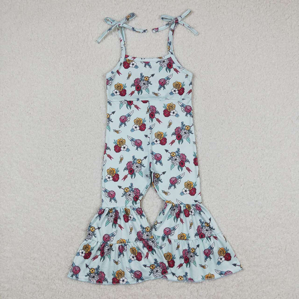 girls blue pink floral straps jumpsuit SR1019