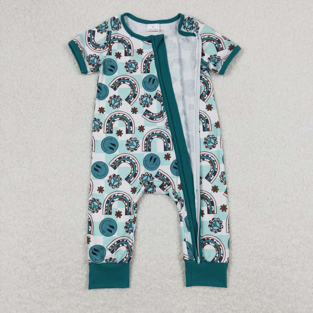 baby girls rainbow turquoise zip western romper