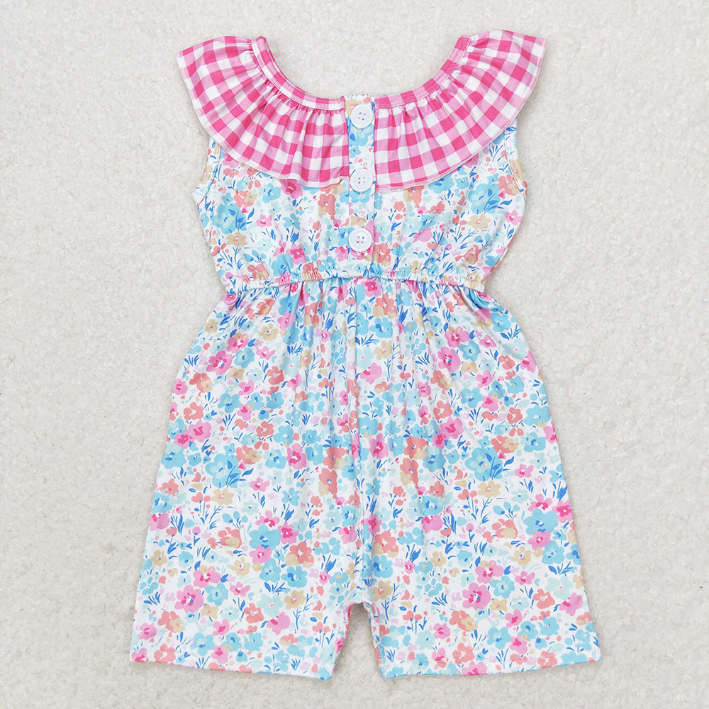 Sibling Baby Girls Ruffle Neck Summer Pockets Shorts Jumpsuits