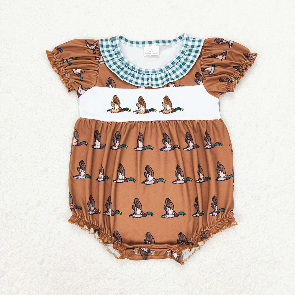SR1286 baby girls clothes duck hunting embroidery summer rompers