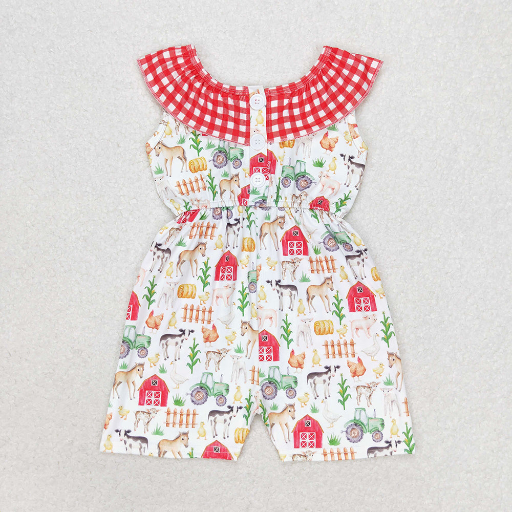 Sibling Baby Girls Ruffle Neck Summer Pockets Shorts Jumpsuits