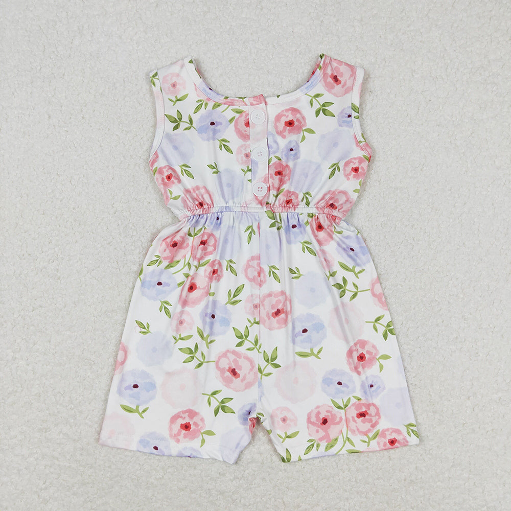 SR1311 baby girls blue pink flowers pockets summer jumpsuits