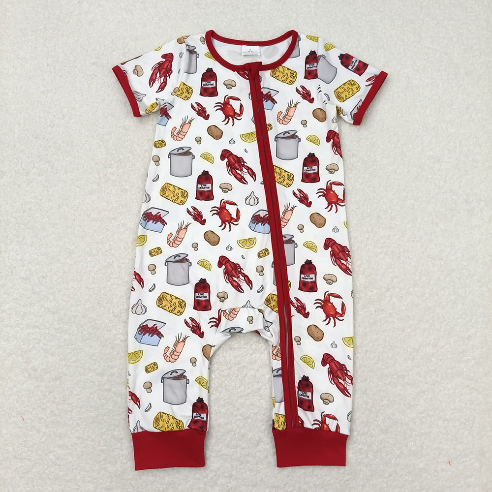 SR1339 baby boys crawfish zip short sleeve rompers