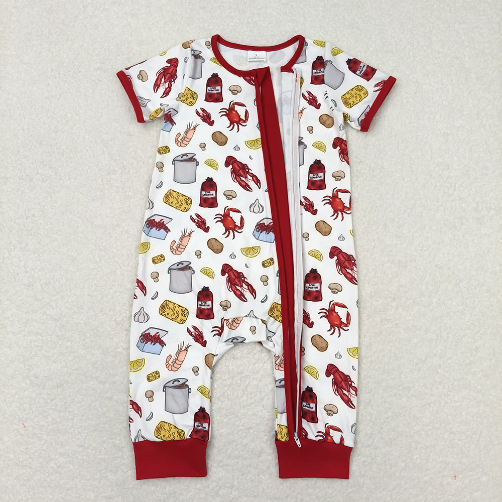SR1339 baby boys crawfish zip short sleeve rompers