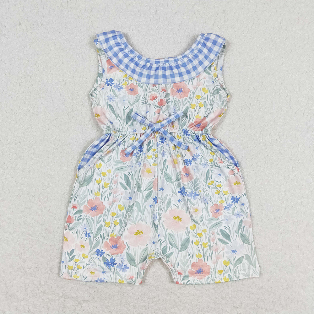 Sibling Baby Girls Ruffle Neck Summer Pockets Shorts Jumpsuits
