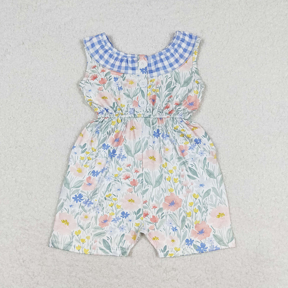Sibling Baby Girls Ruffle Neck Summer Pockets Shorts Jumpsuits