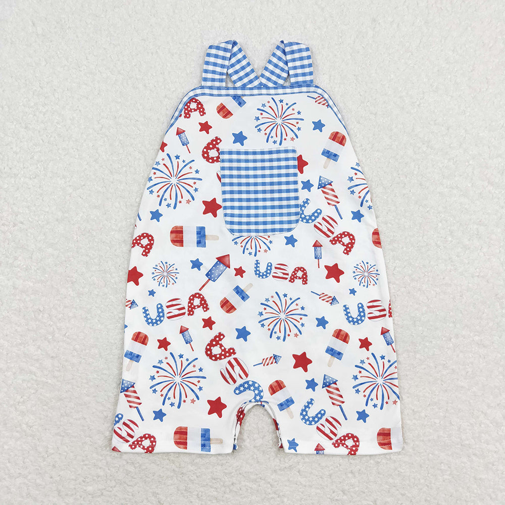 4th of july baby boys popstick USA pocket summer rompers SR1366