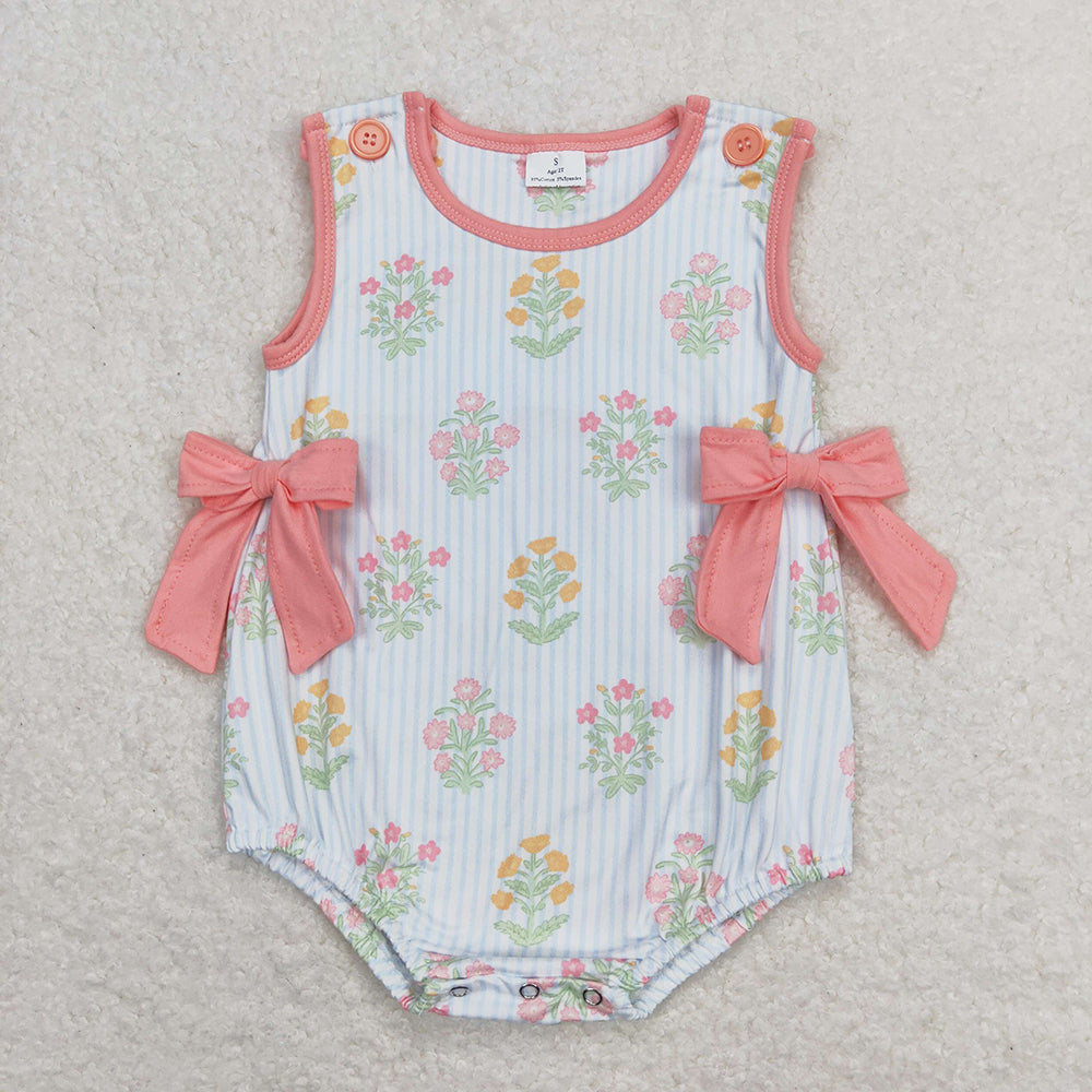 SR1411 baby girl green flowers sleeveless rompers