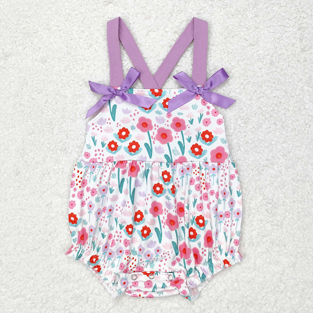 Sibling Baby Girls Pink Tulip Flowers Bows Tunic Shorts Clothes Sets Rompers