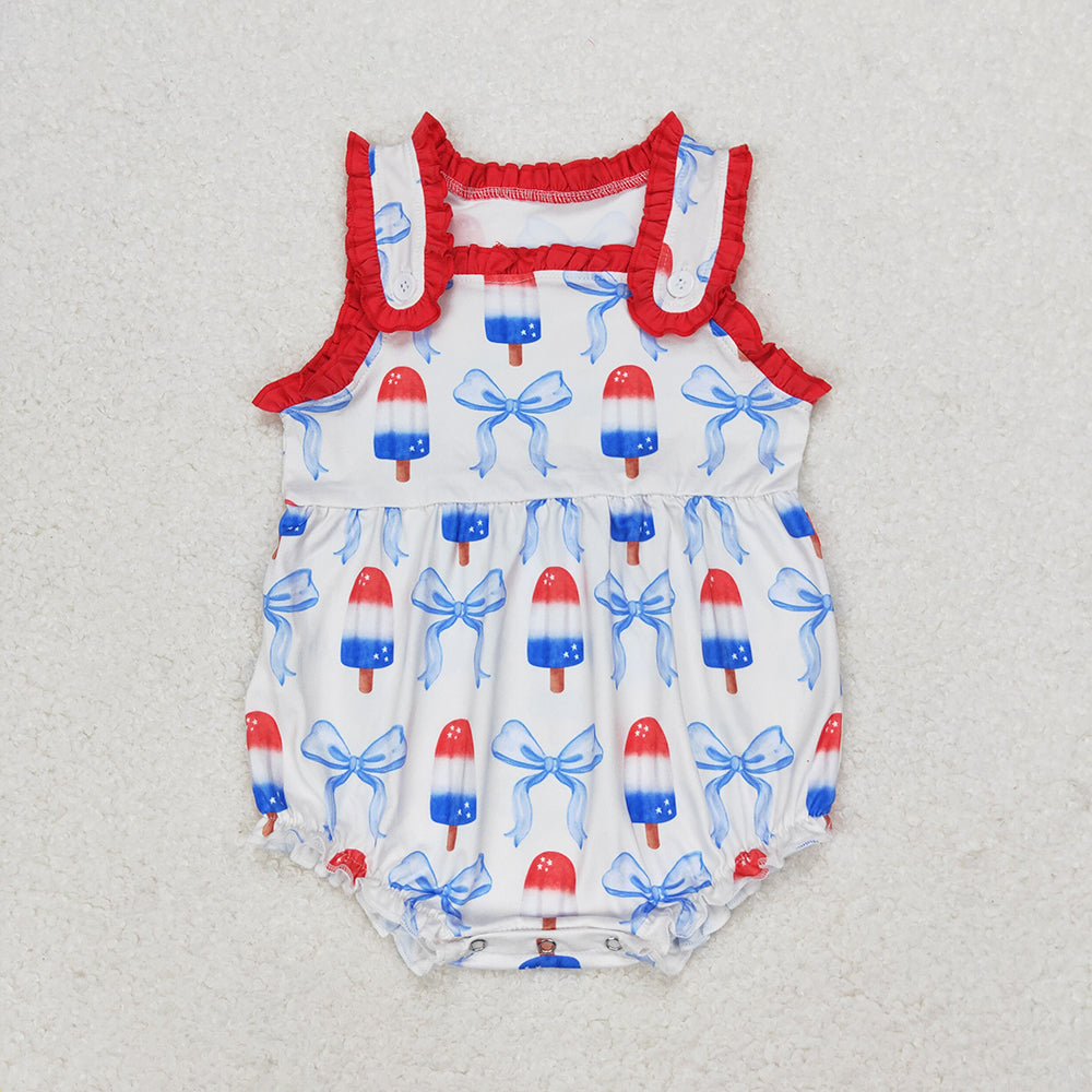 4th of july baby girls popstick bows summer rompers SR1551