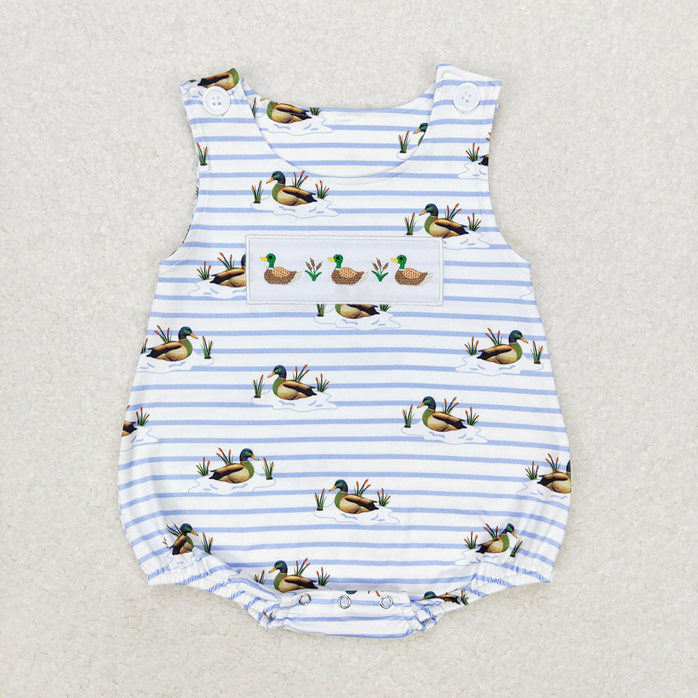SR1583 baby boys clothes duck hunting stripes embroidery summer rompers