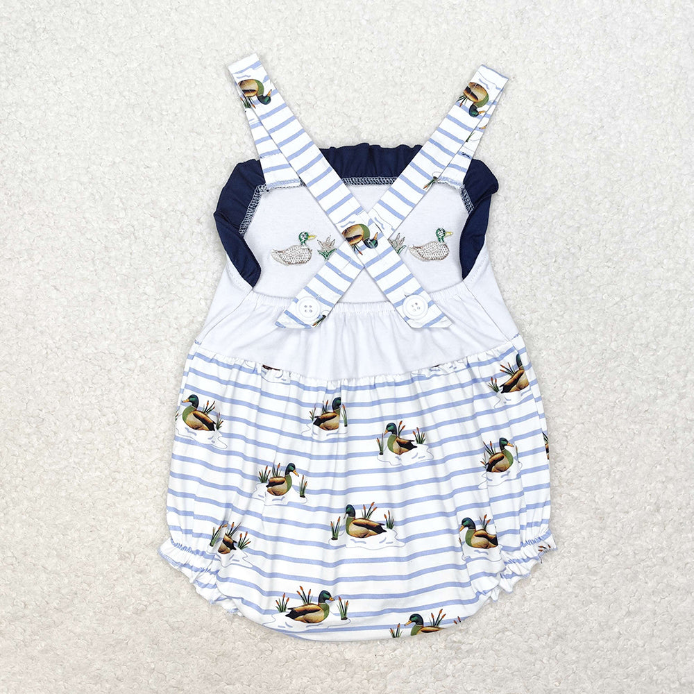 SR1584 baby girls clothes duck hunting stripes embroidery summer rompers