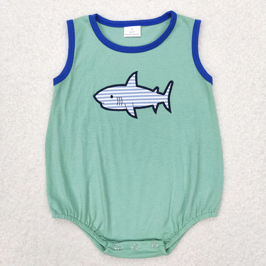 SR1590 baby boy shark embroidery sleeveless romper