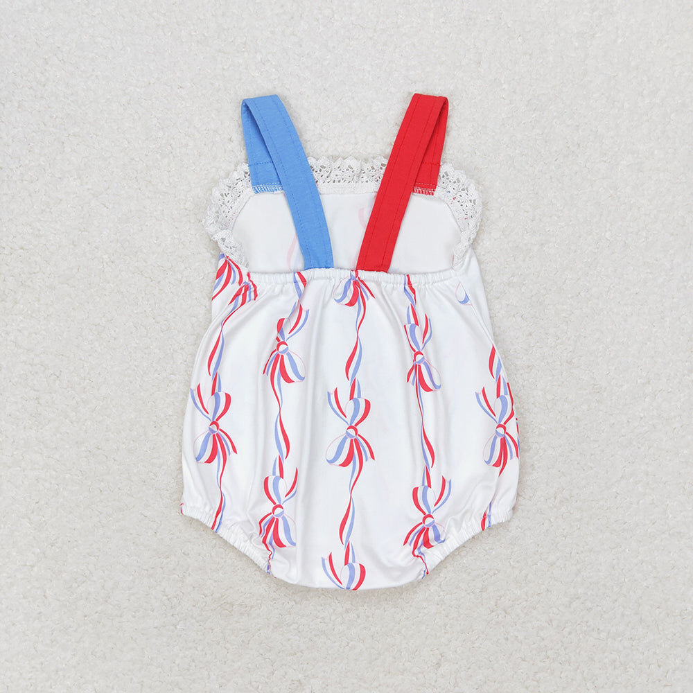 4th of july baby girls strips bows summer rompers SR1599