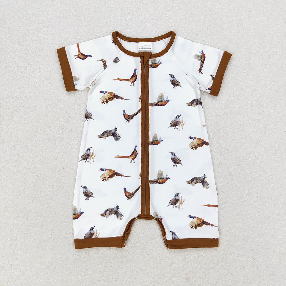 Sibling Baby Boys Hunting Duck Short Sleeve Zip Rompers