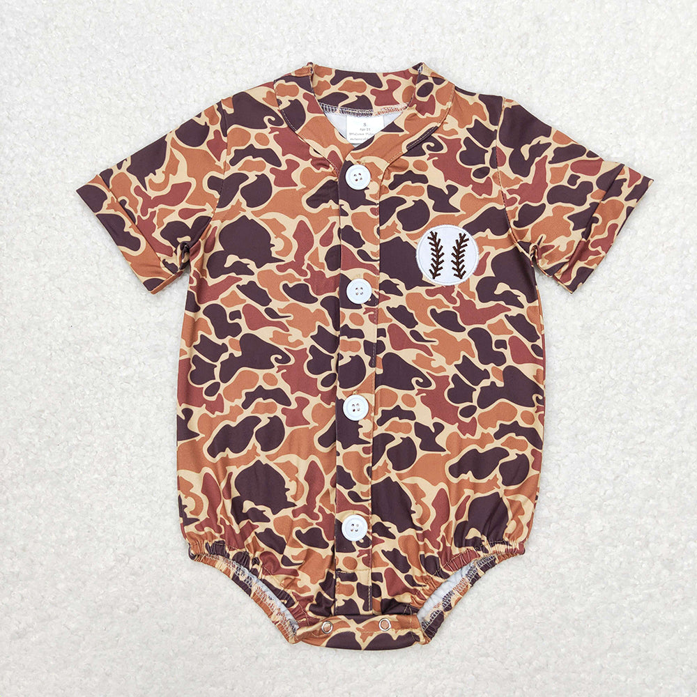 SR1684 baby boys baseball camouflage embroidery short sleeve rompers