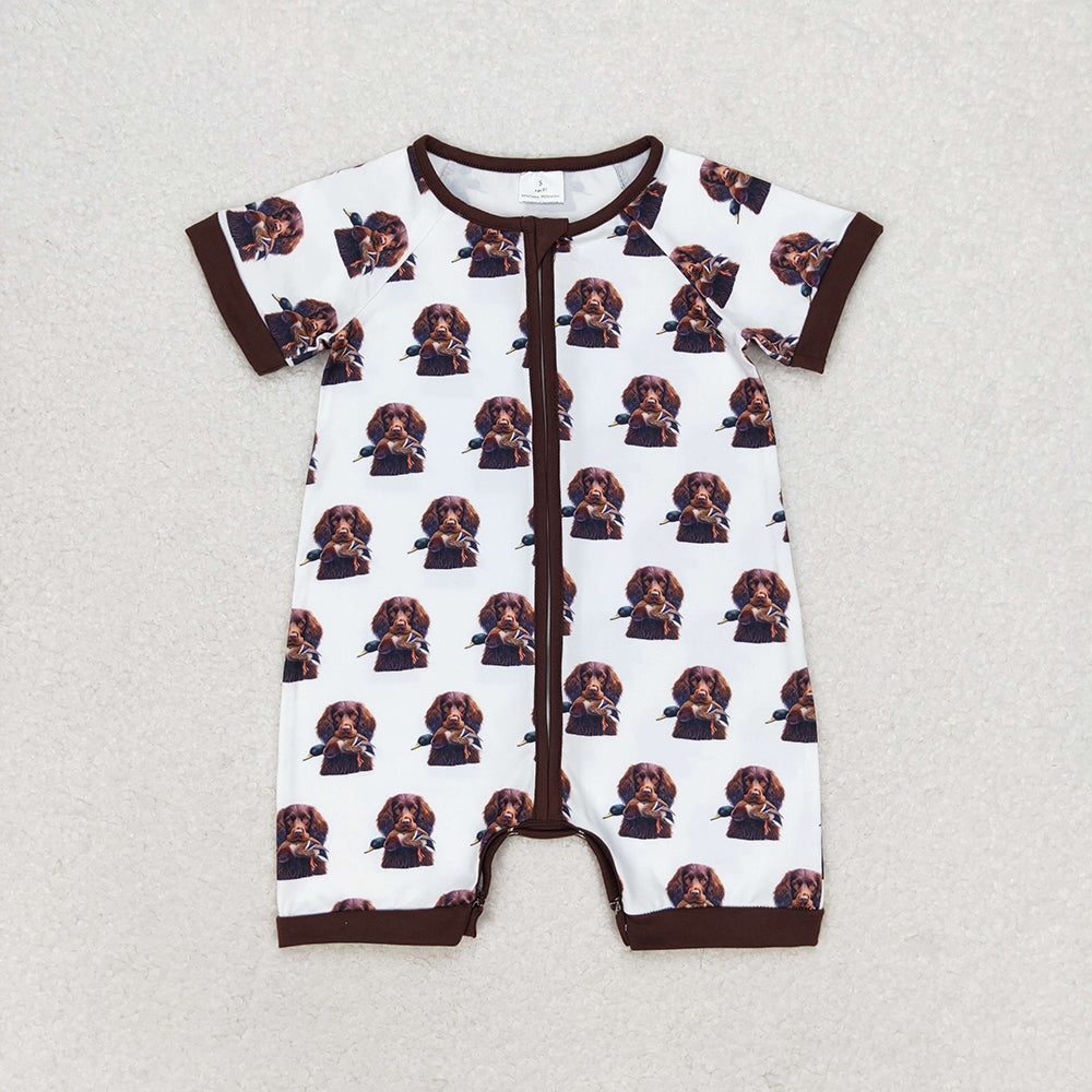 Sibling Baby Boys Hunting Duck Short Sleeve Zip Rompers