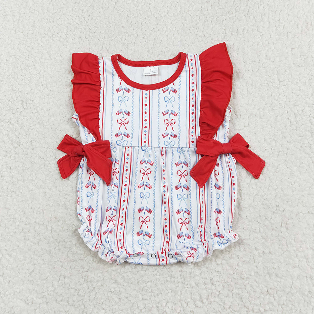 4th of july baby girls flags bows summer rompers SR1717