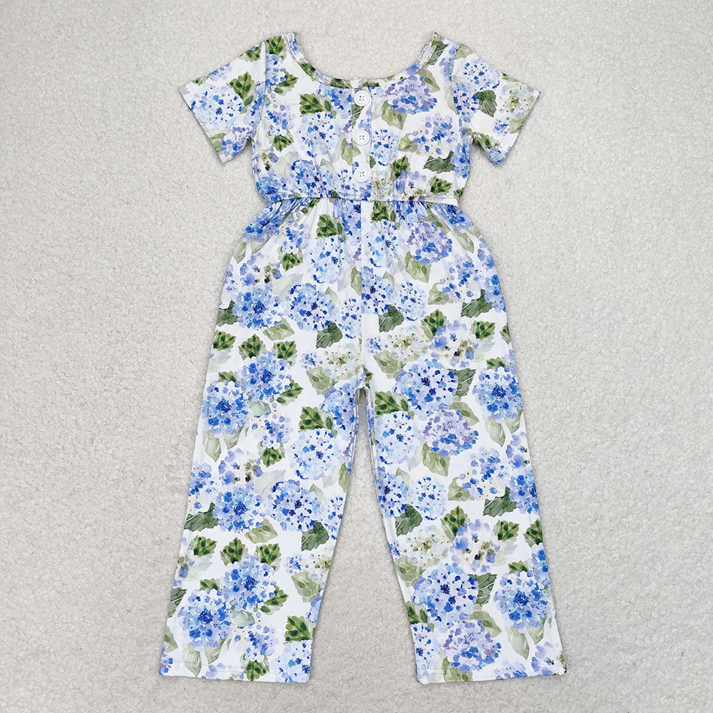 girls blue flowers short sleeve jumpsuit SR1846