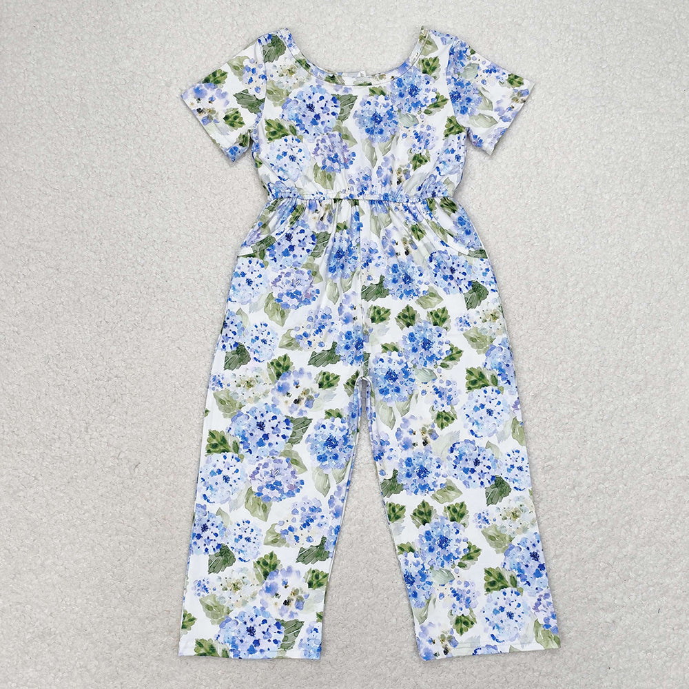 girls blue flowers short sleeve jumpsuit SR1846
