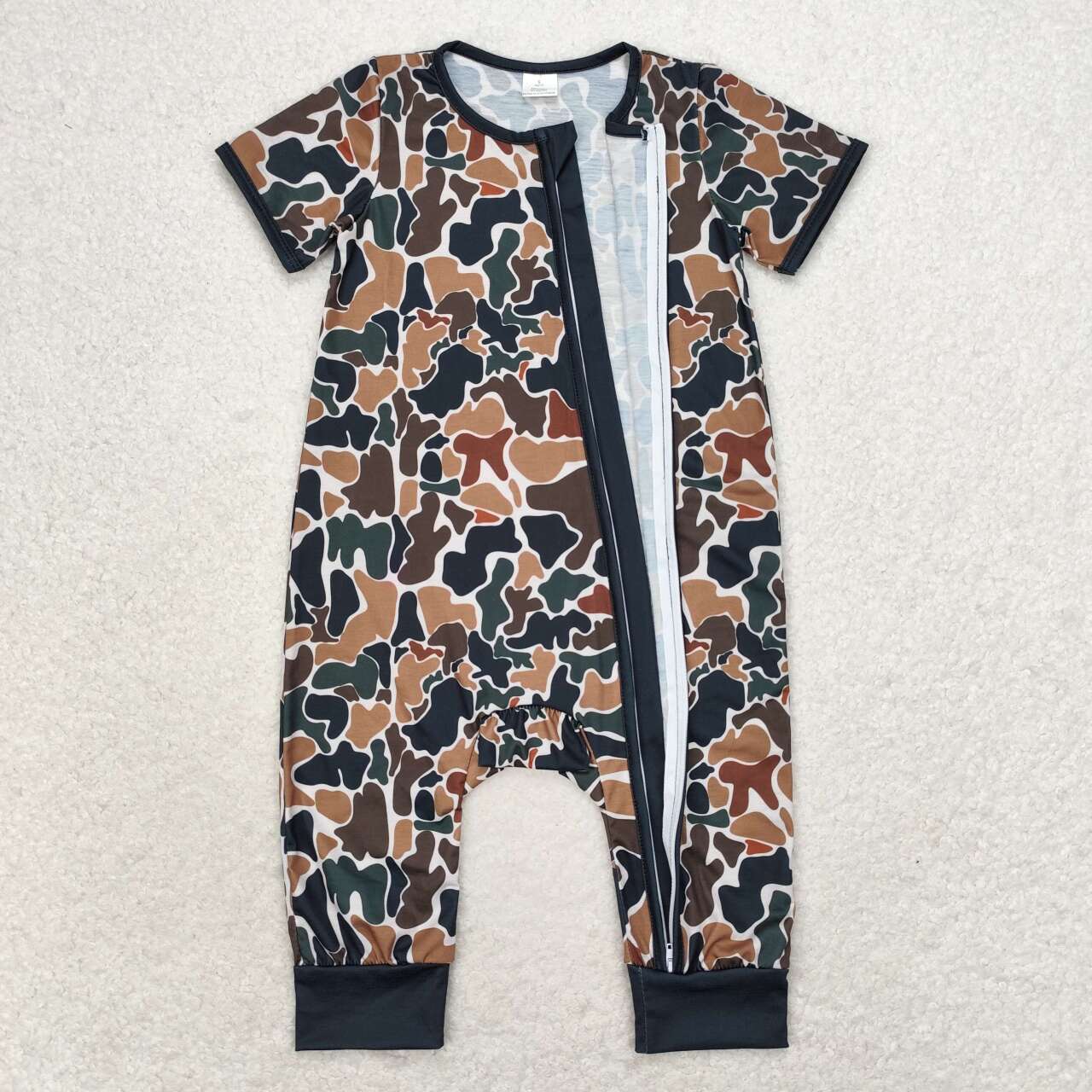 SR1899 Bamboo baby boys clothes black hunting camouflage summer zip sleepers rompers