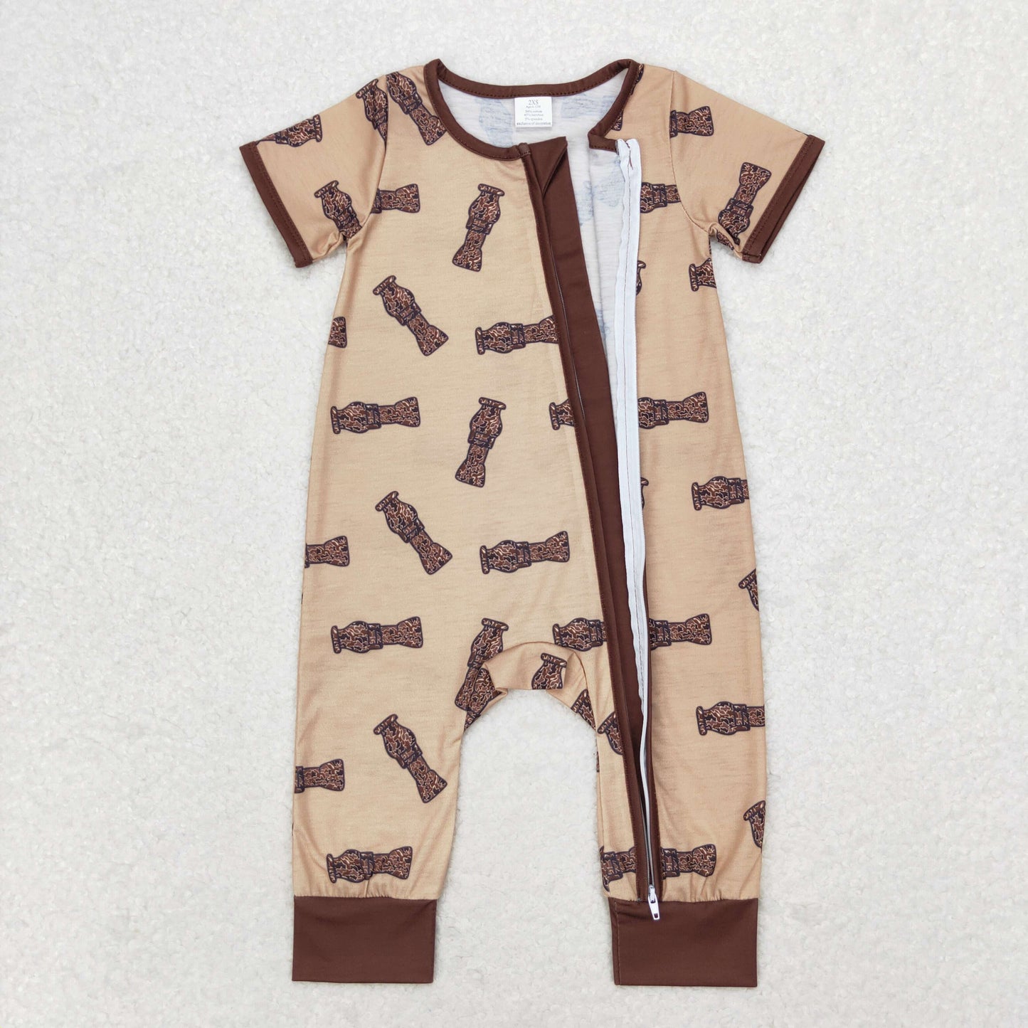 Sibling Baby Infant Boys Western Deer Camo Short Sleeves Bamboo Zipper Footie Rompers