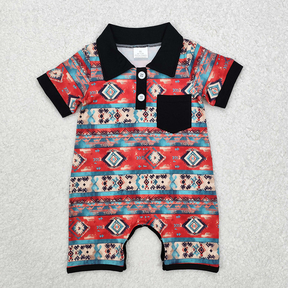 Sibling Baby Boys Western Aztec Black Rompers Clothes Sets