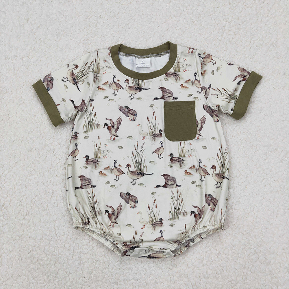 SR2413 baby boys Mallard Ducks Hunting Pocket rompers