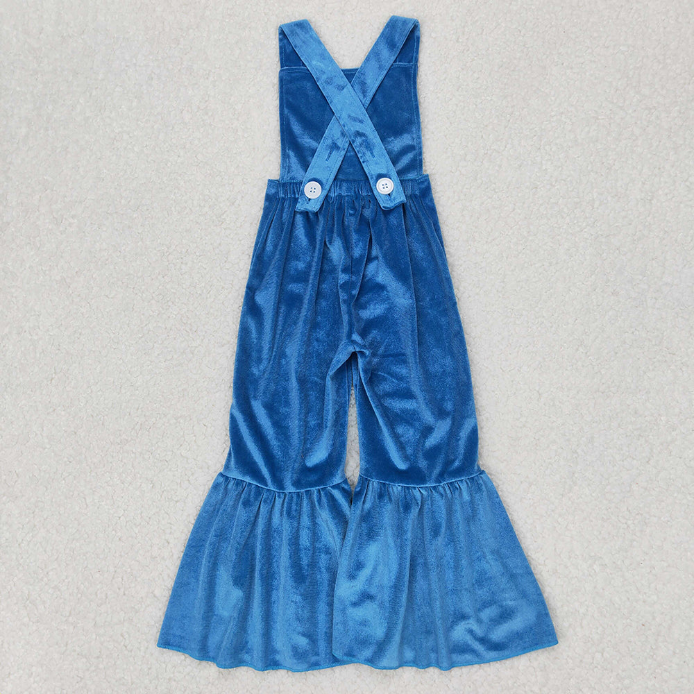 Sibling Sister Baby Girls Straps Dog Embroidery Velvet Jumpsuits