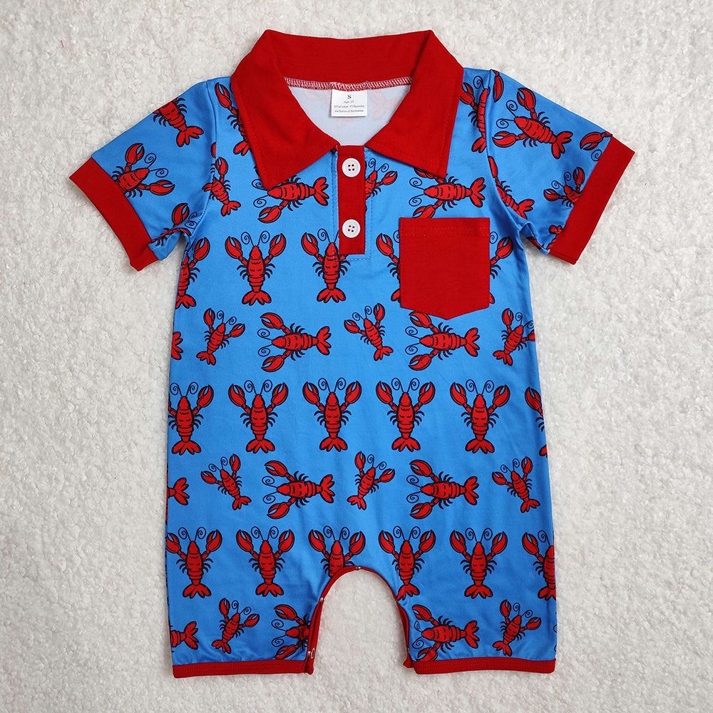 baby boys red crawfish pocket romper SR2460