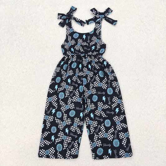 Western Black Turquoise Bows Hoady Straps Girls Jumpsuits Rompers SR2466