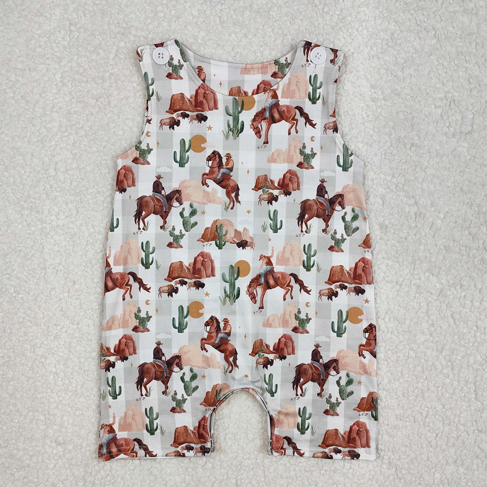 baby boys western rodeo horse sleeveless romper SR2538
