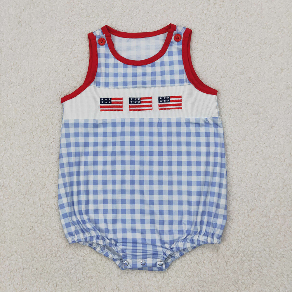 Smocked Sibling Boys Baby Girls 4th Of July Flags Rompers Dresses