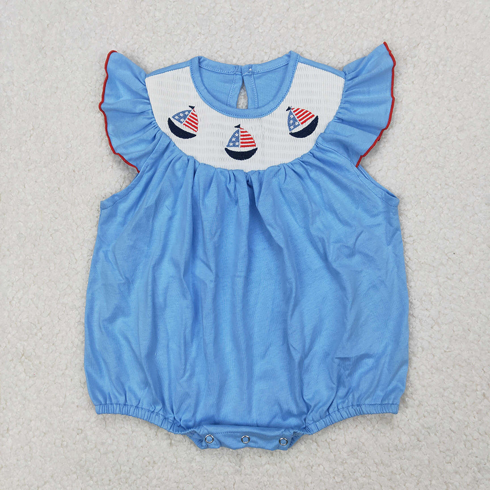 Sibling Smocked Baby Boys Girls 4th Of July Sailboats Rompers Dresses