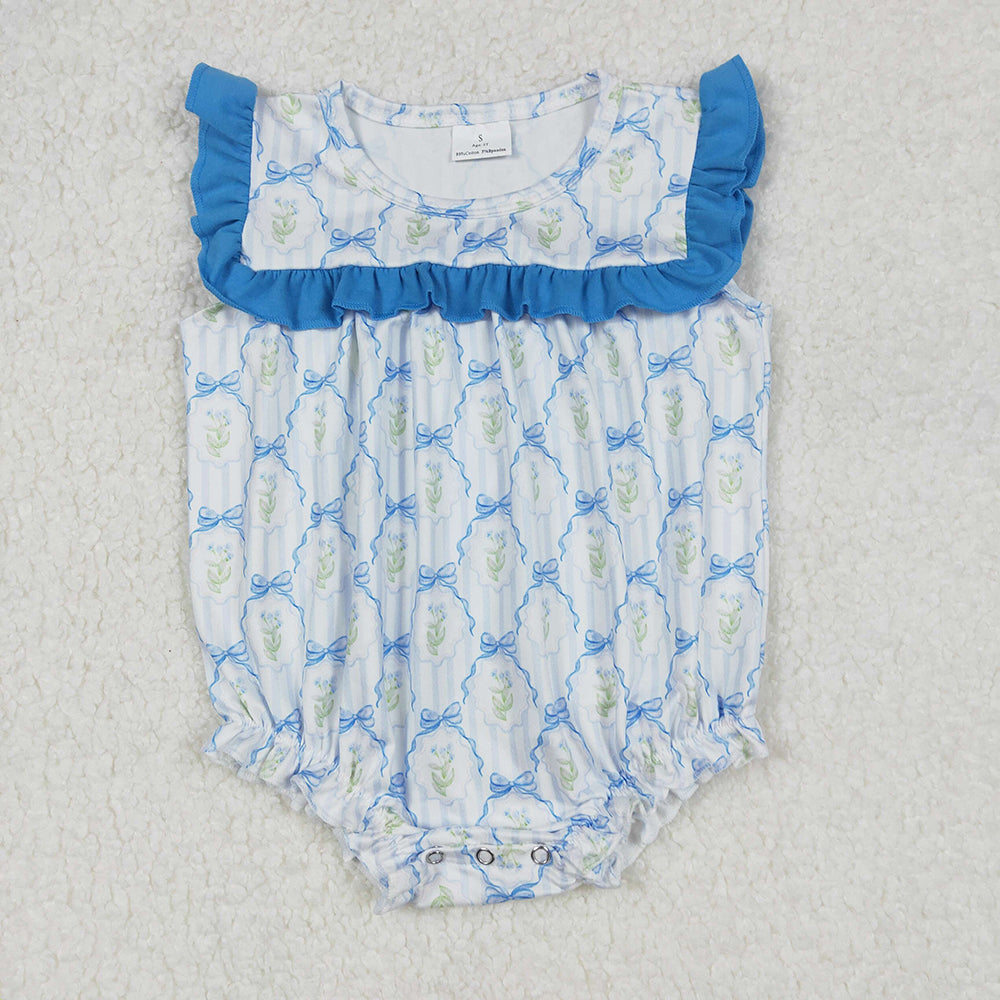baby Girls blue bows ruffles romper SR2648
