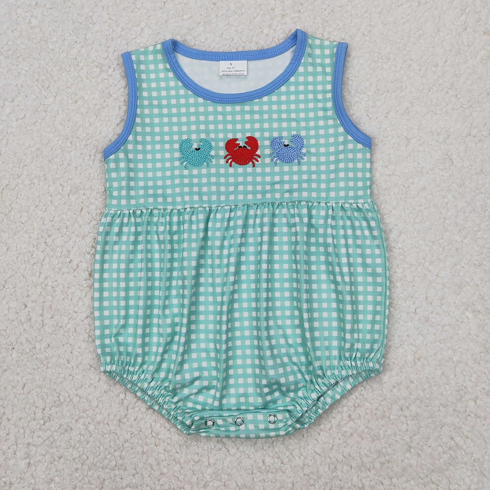 Sibling Embroidery Baby Girls Crabs Bows Rompers Outfits Sets