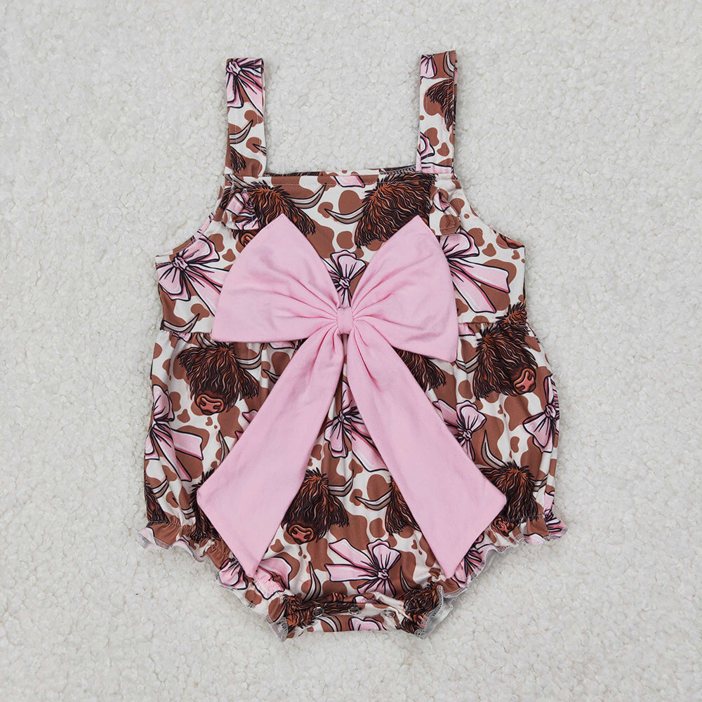 Sibling Baby Girls Bows Highland Cows Rompers Dresses