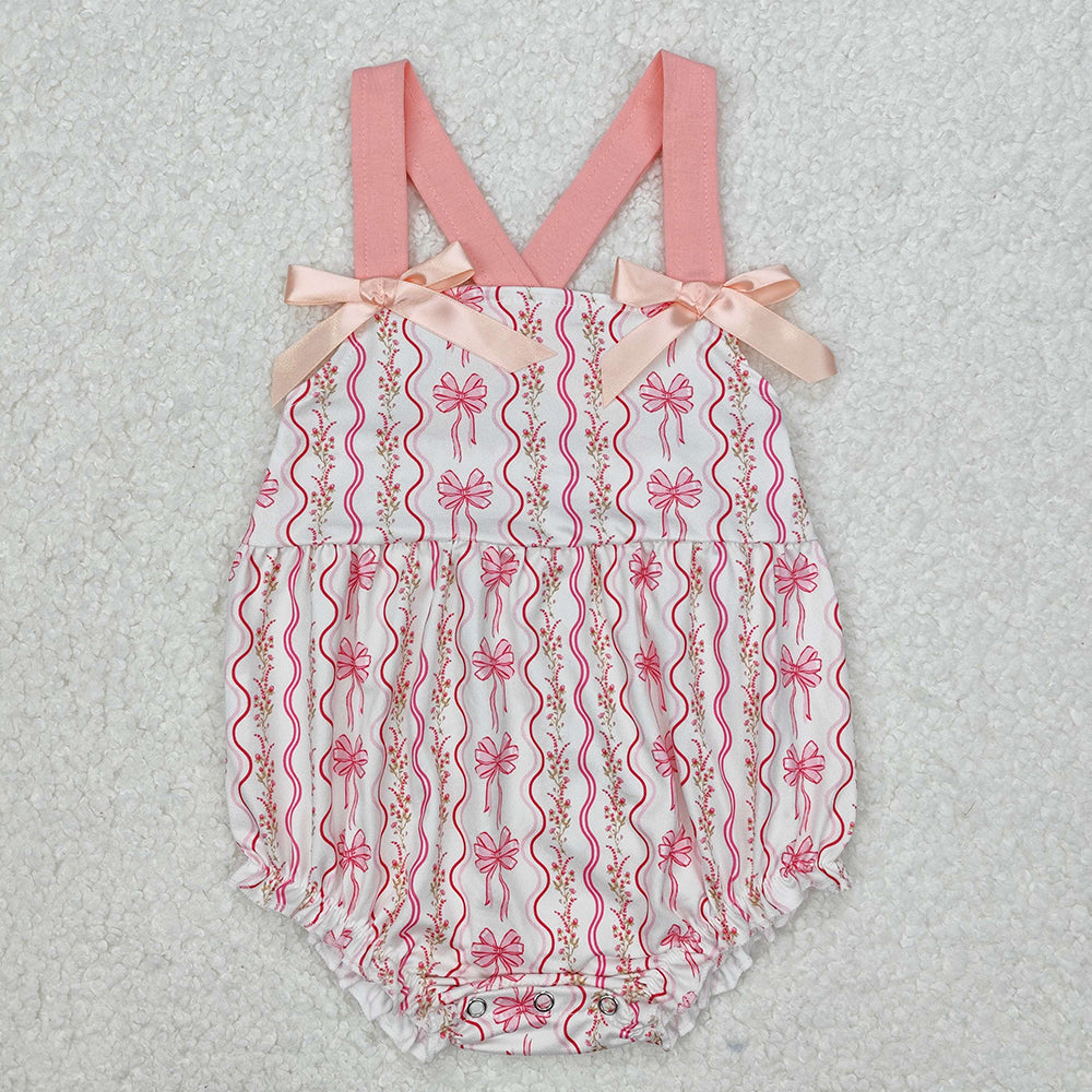 Sibling Baby Girls Pink Flowers Bows Rompers Dresses Outfits