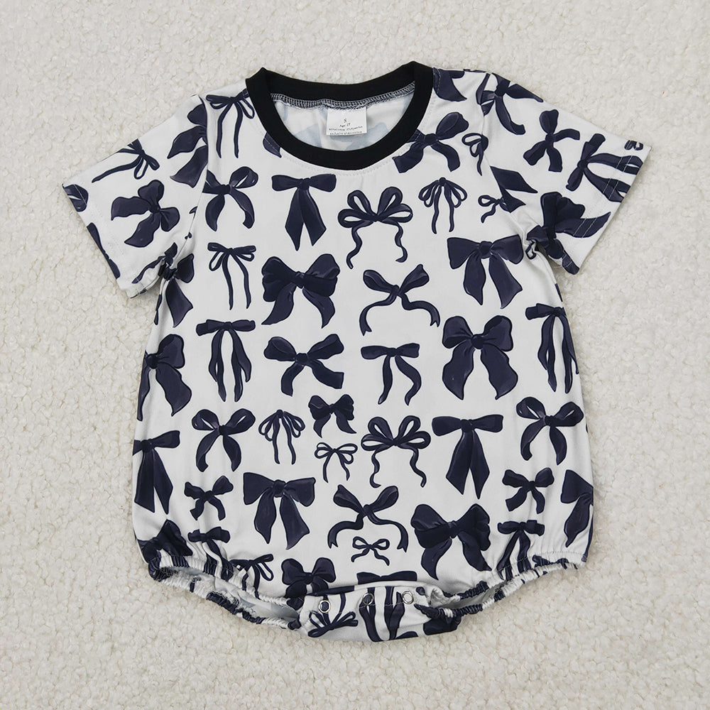 SR2820 baby girls black bows toddler summer bubble rompers