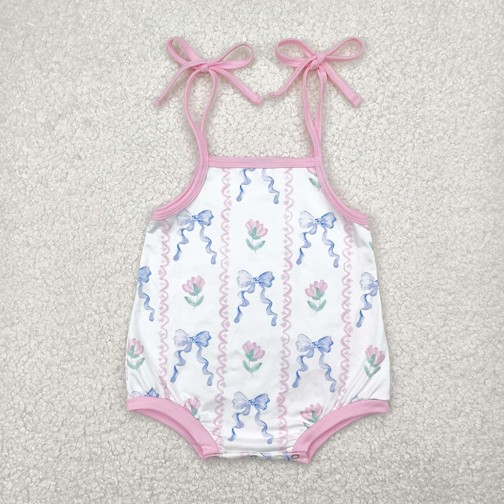 SR2858 baby girls bows flowers Straps rompers