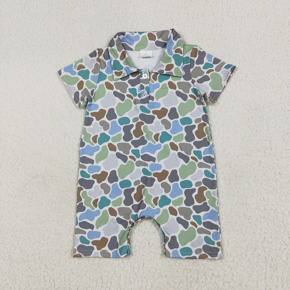 5 Colors Sibling Baby Infant Boys Short Sleeves Camouflage Button Rompers