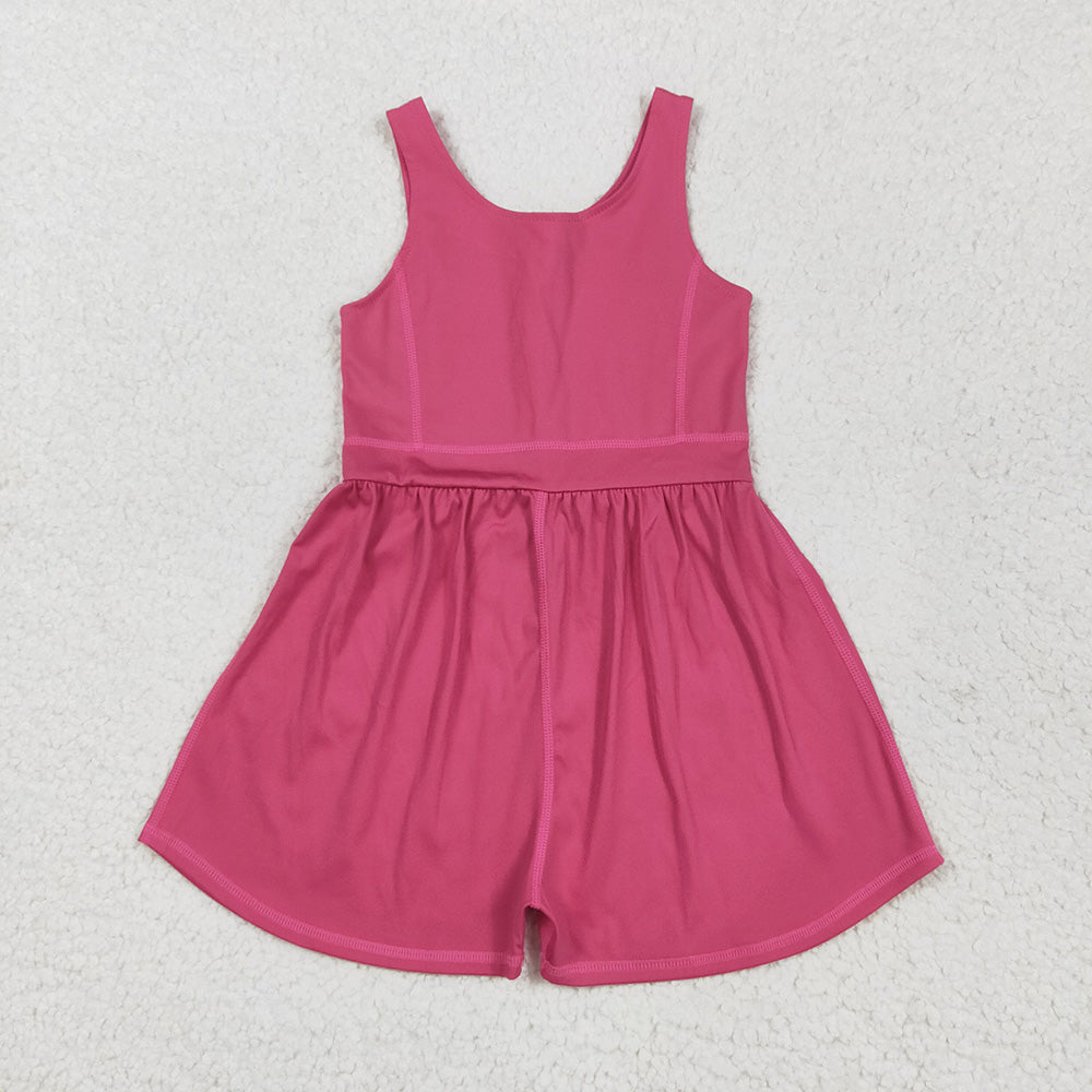 SR3022 toddler girl clothes Dark Pink athletic summer yoga jumpsuits