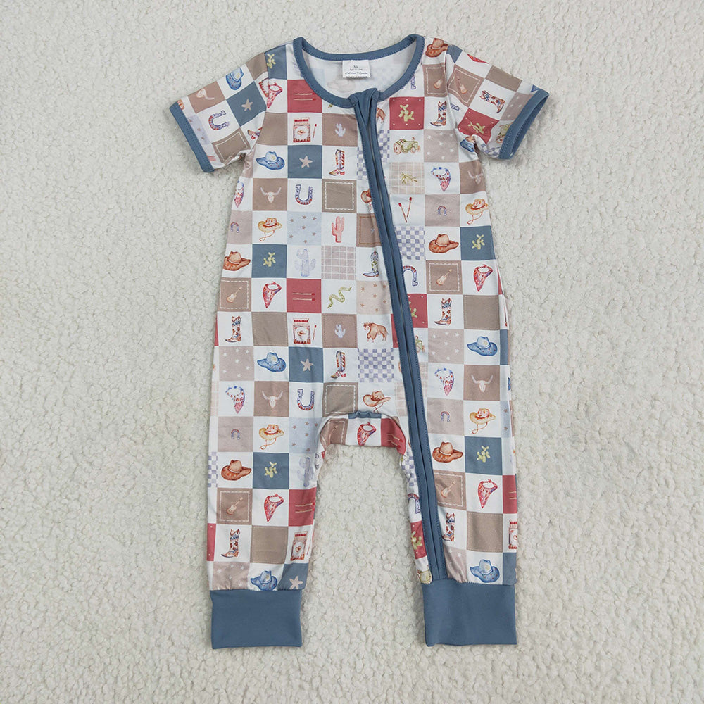 SR3098 baby Boys western boots zip rompers