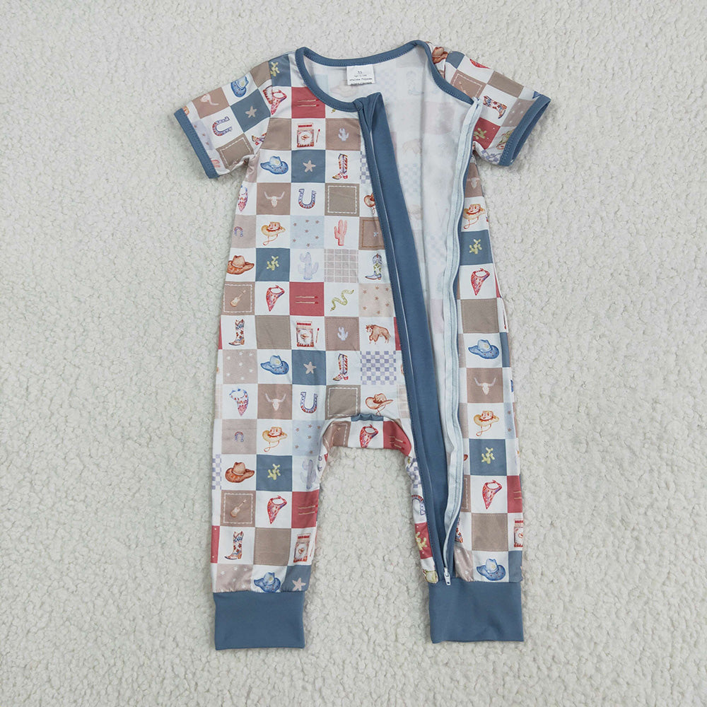 SR3098 baby Boys western boots zip rompers