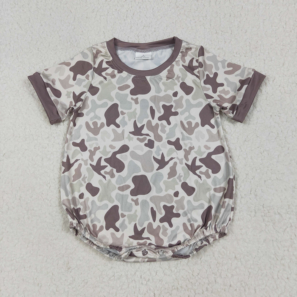 Sibling Baby Boys Khaki Ducks Camo Button Rompers Shirts