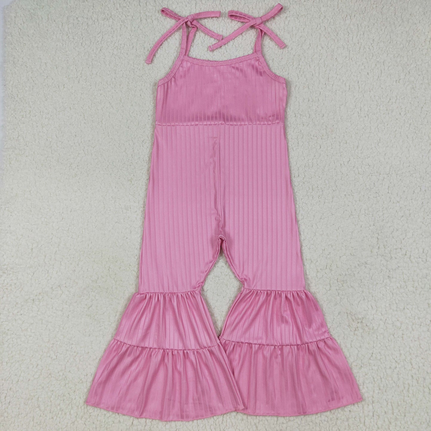 SR3156 Baby Girls Pink Strap Bell Bottom Ribbed Jumpsuits